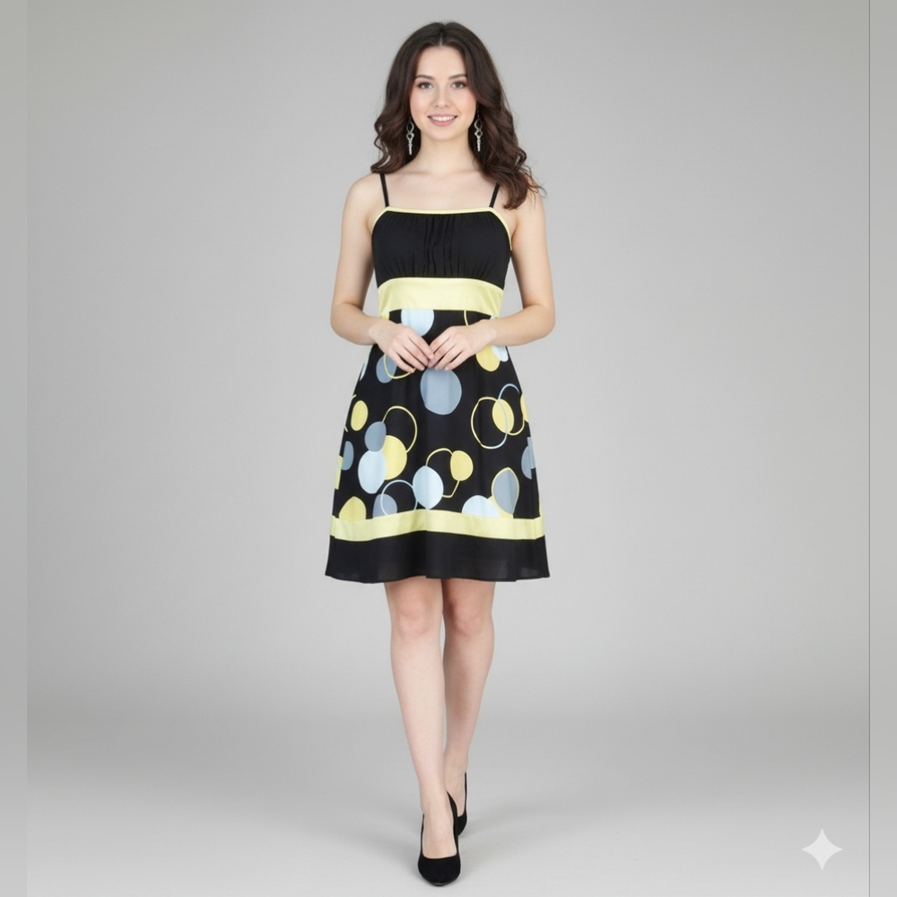 Like New Stylish Black and Yellow Circle Semi-formal Dress